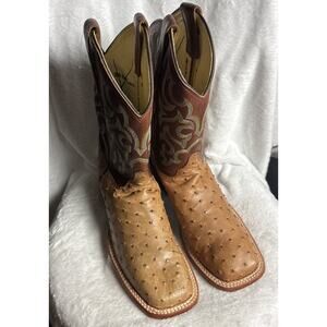 Justin Men's Boot 8516 Truman Cognac Full Quill Ostrich Square Toe Size 8.5 D